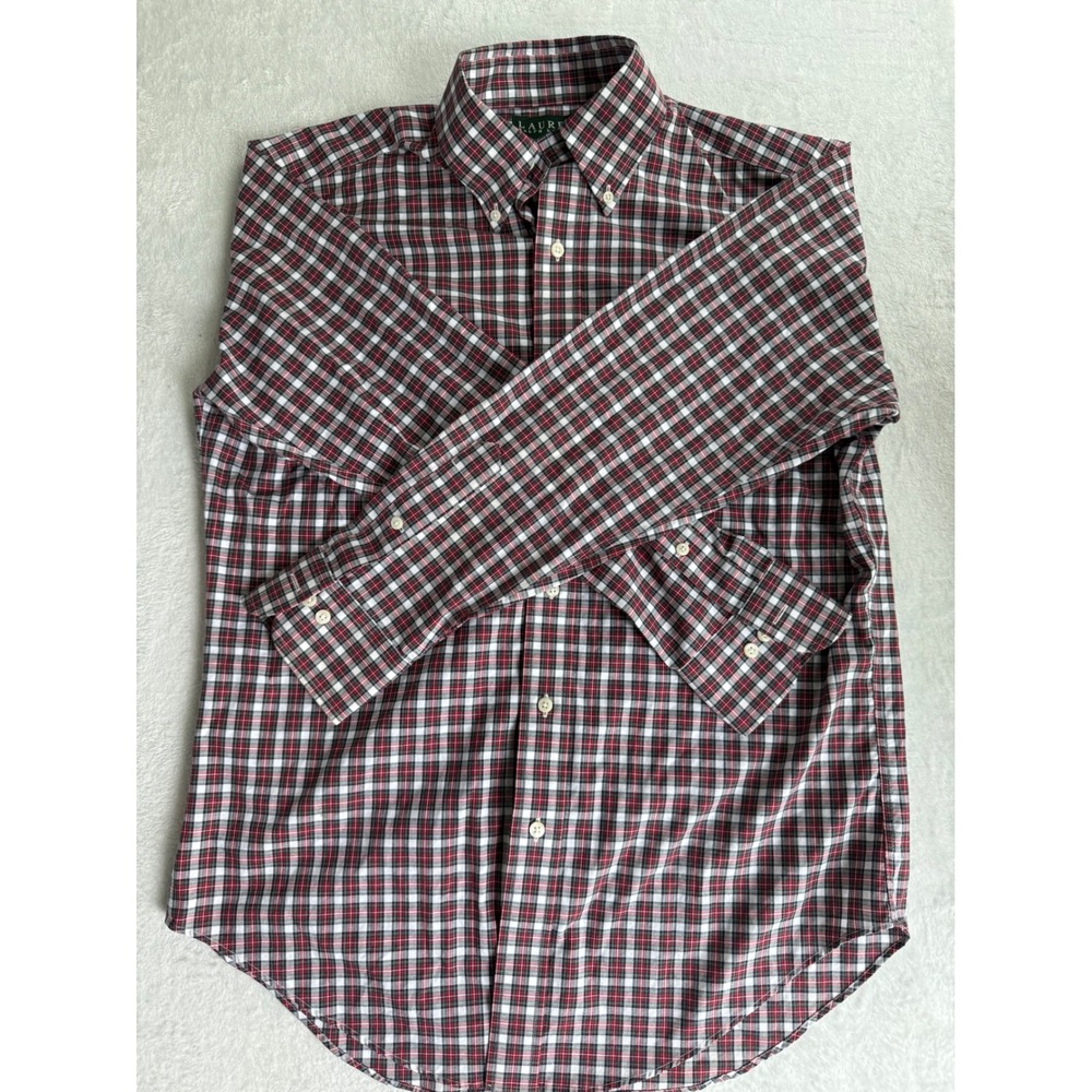 Ralph Lauren Shirt Mens 15 32/33 Red White Plaid Non Iron Cotton Button Up
